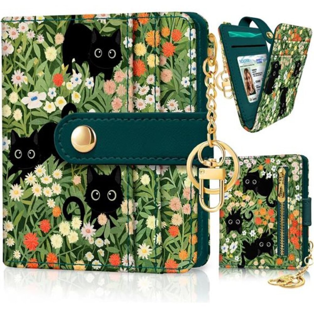 Floral Rfid Women Wallet, Small Slim Thin Credit Card, PU Leather Bifold Cash